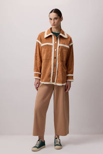Camicia effetto suede con profili in peluche