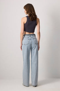 Top crop a coste in cotone antracite