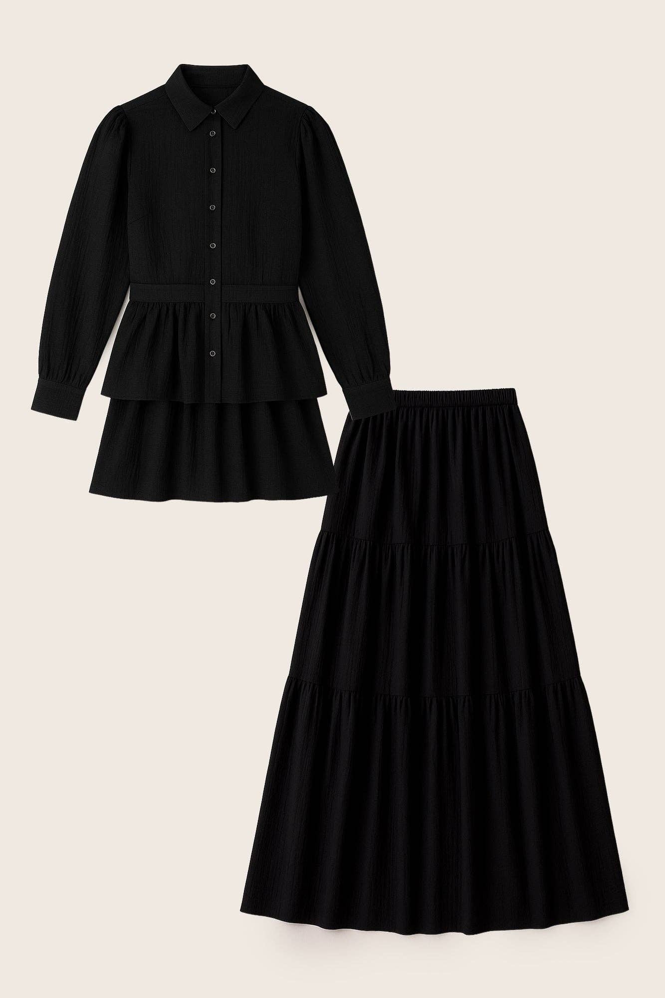 Completo camicia e gonna lunga con balze