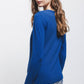 Maglione in maglia rasata blu con girocollo
