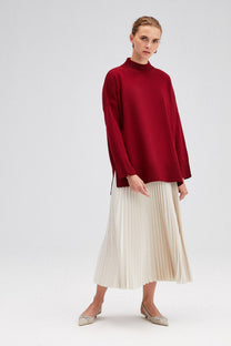 Maglione oversize a collo alto in maglia bordeaux