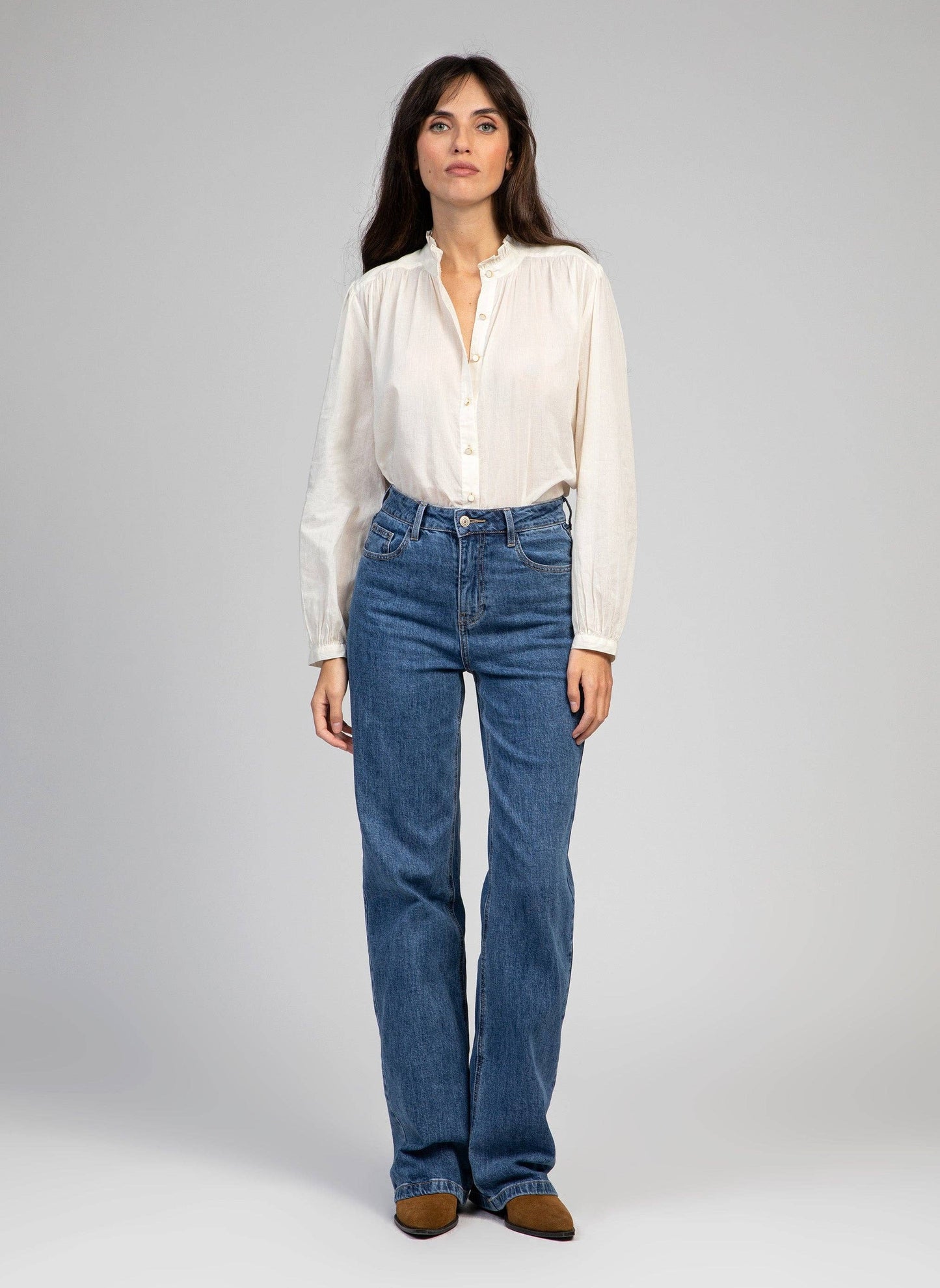 Blusa Saminy in voile di cotone bianco sporco