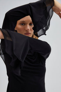 Blusa in maglia con maniche a balze in chiffon
