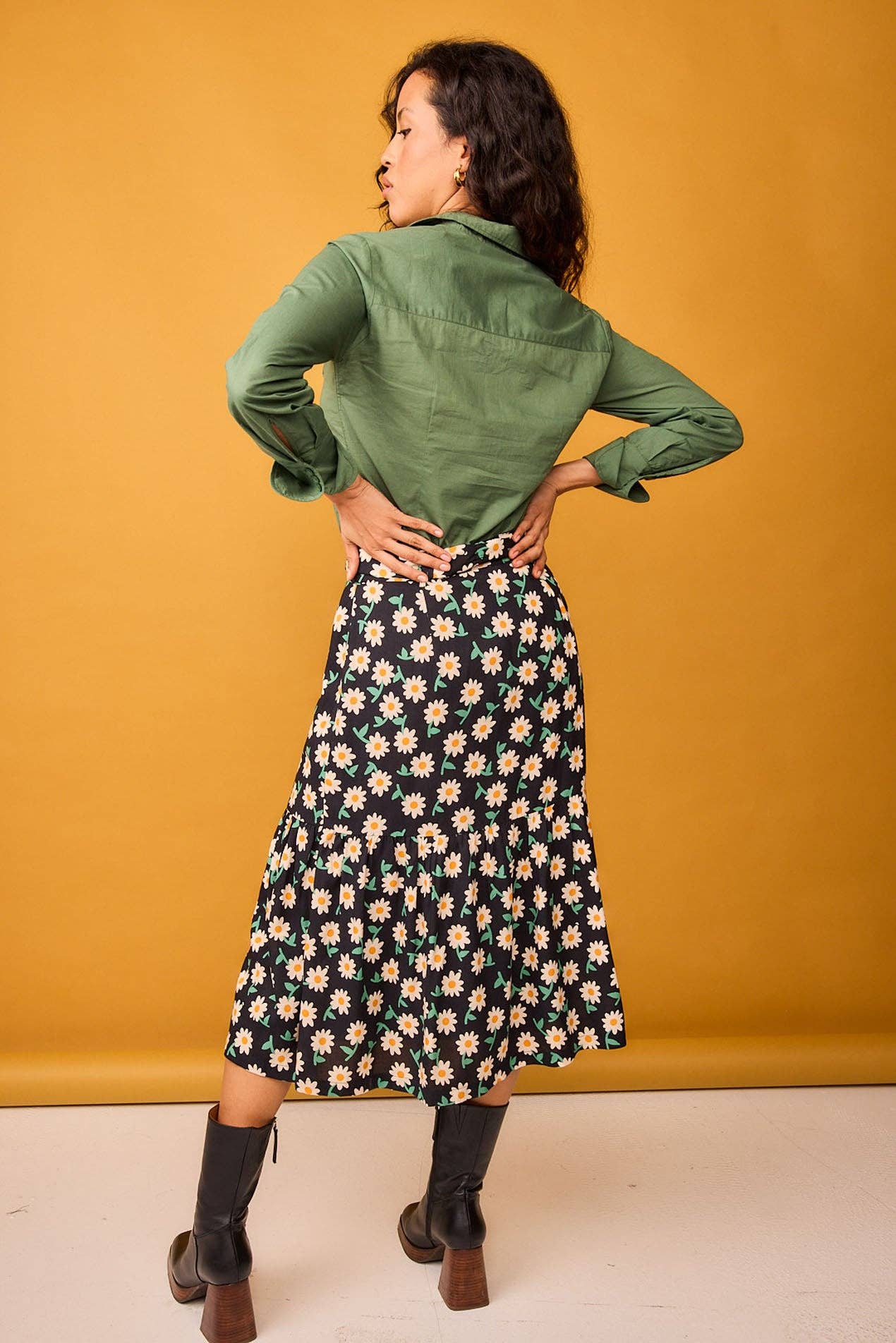 Camicia Rocio verde in cotone con pieghe