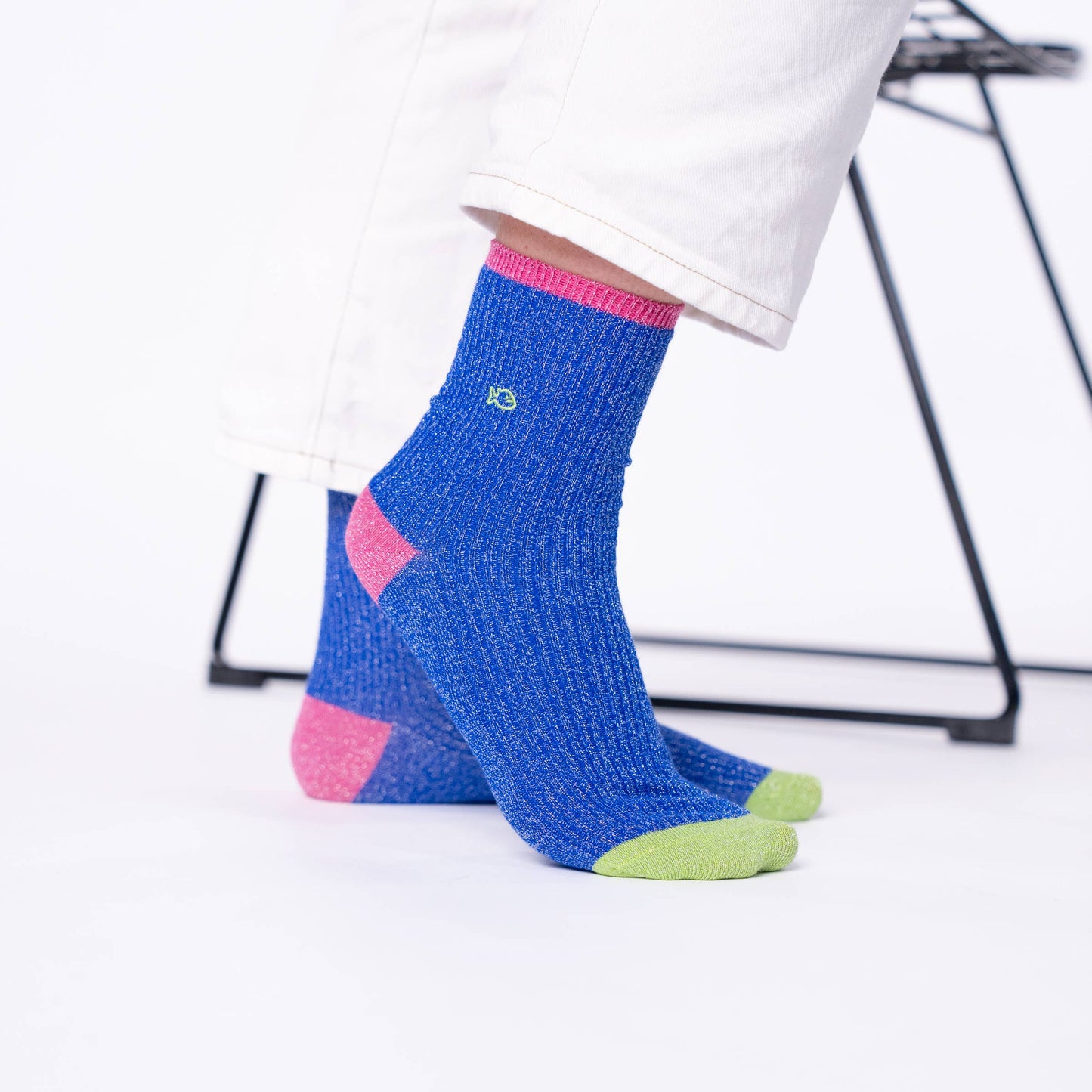 Calzini Vintage Glitter Blu Elettrico in Cotone Pettinato