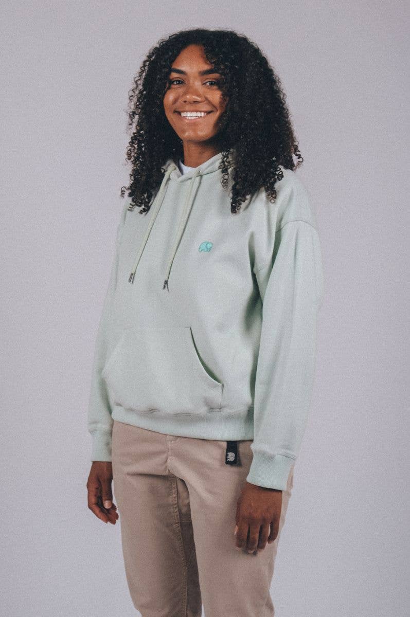 Felpa oversize donna in cotone biologico verde menta con cappuccio