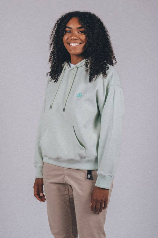 Felpa oversize donna in cotone biologico verde menta con cappuccio