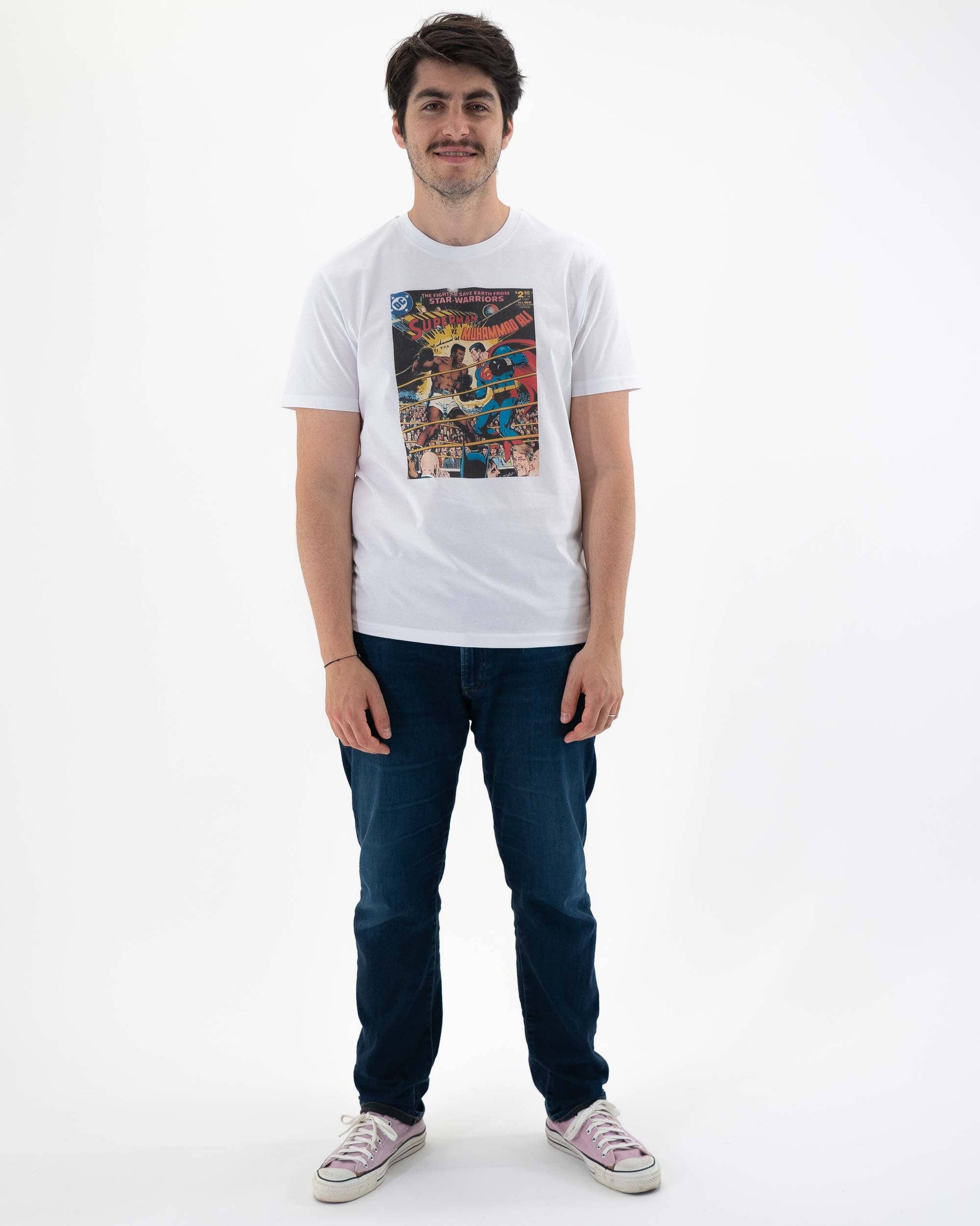 T-shirt unisex pop culture Superman vs Ali in cotone biologico