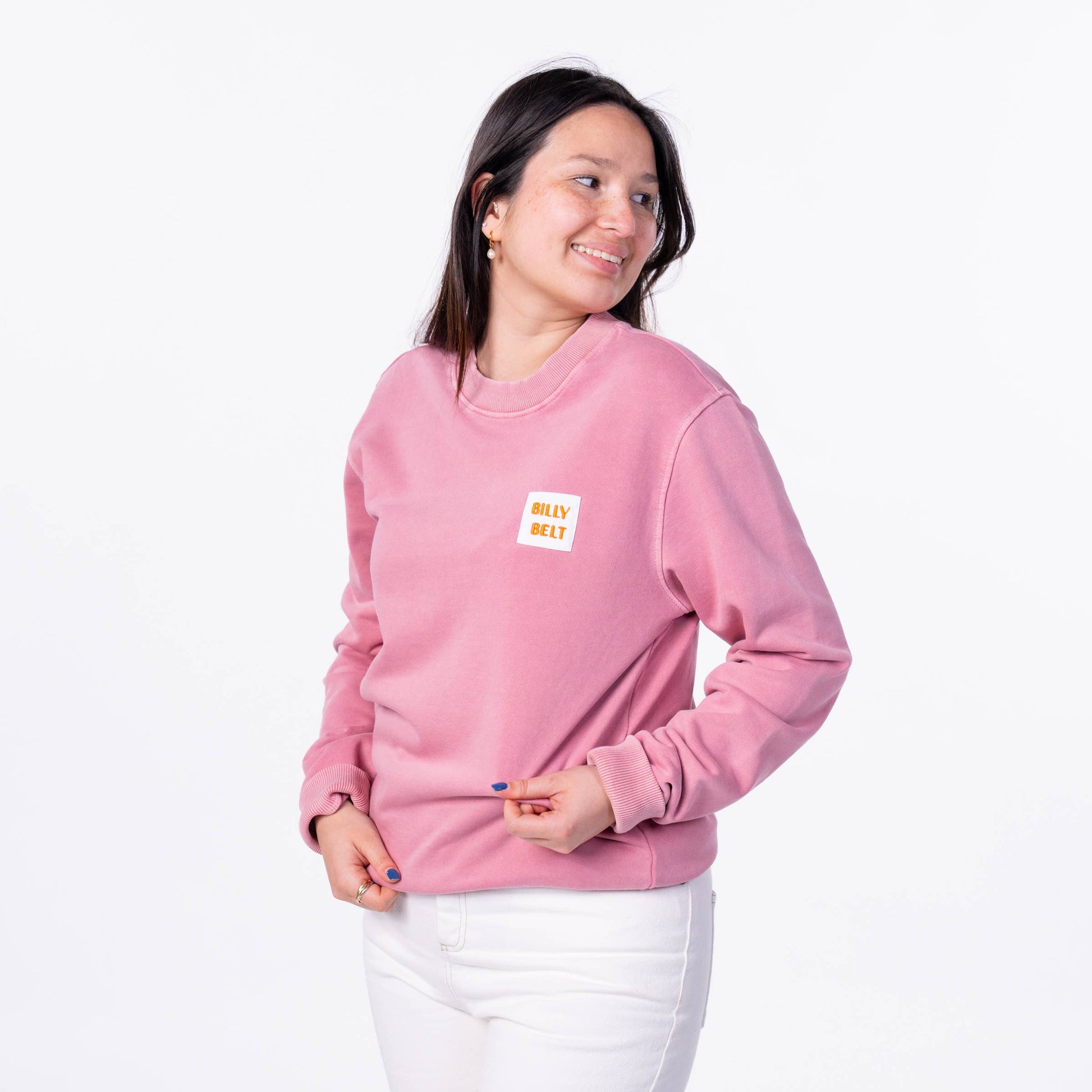 Felpa unisex rosa in cotone biologico con patch logo