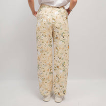 Pantaloni wide leg con ricamo floreale e paillettes