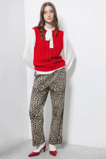 Gilet in maglia strutturata a trecce rosso