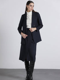 Gonna midi gessata blu navy