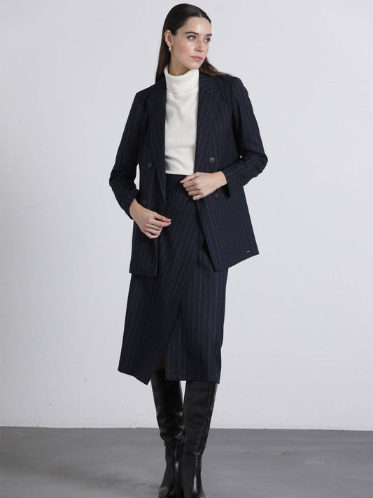 Gonna midi gessata blu navy