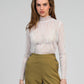 Top in pizzo bianco a maniche lunghe con collo alto