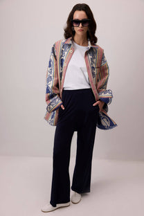 Pantaloni palazzo blu navy a vita elasticizzata