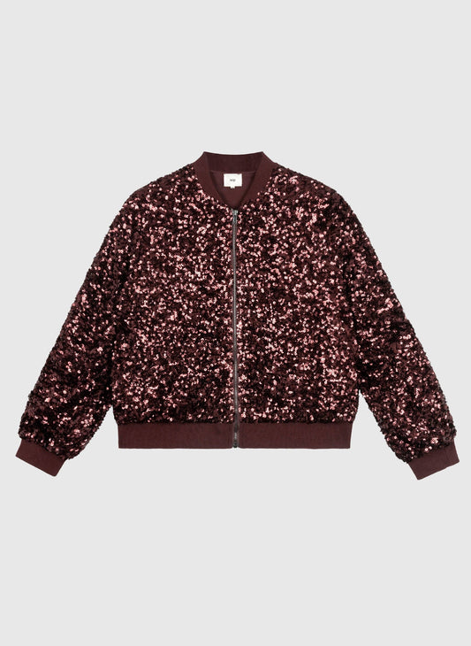 Blouson con paillettes color vino