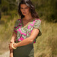 T-shirt stampata floreale con scollo a V
