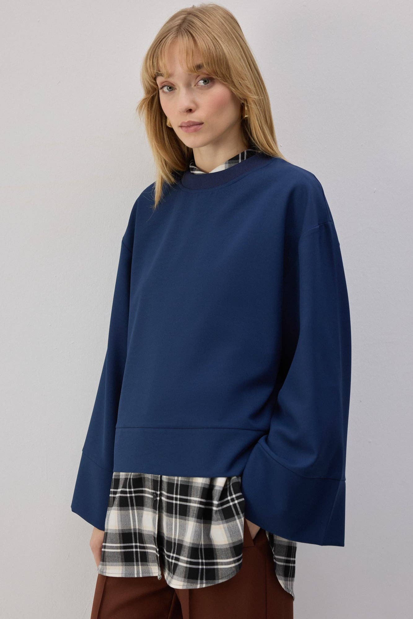 Top oversize blu navy in poliestere