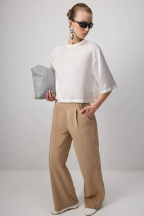 Pantaloni palazzo a vita alta in tessuto fluido