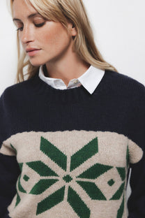 Maglione jacquard con maniche a palloncino