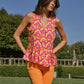Blusa smanicata con bottoni a cuore fantasia multicolor