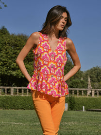 Blusa smanicata con bottoni a cuore fantasia multicolor
