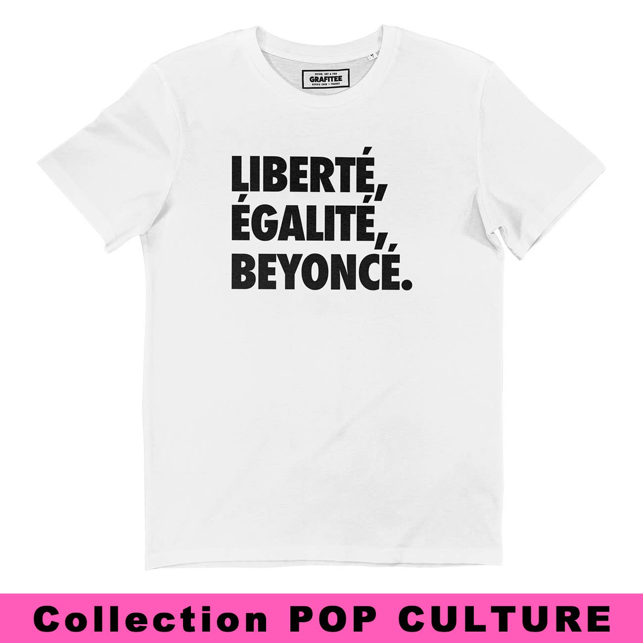 T-shirt con slogan “Liberté, Égalité, Beyoncé” in cotone biologico