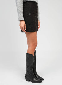 Gonna mini Romie in pizzo nero con ricami gioiello