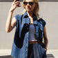 Gilet denim senza maniche oversize con bottoni