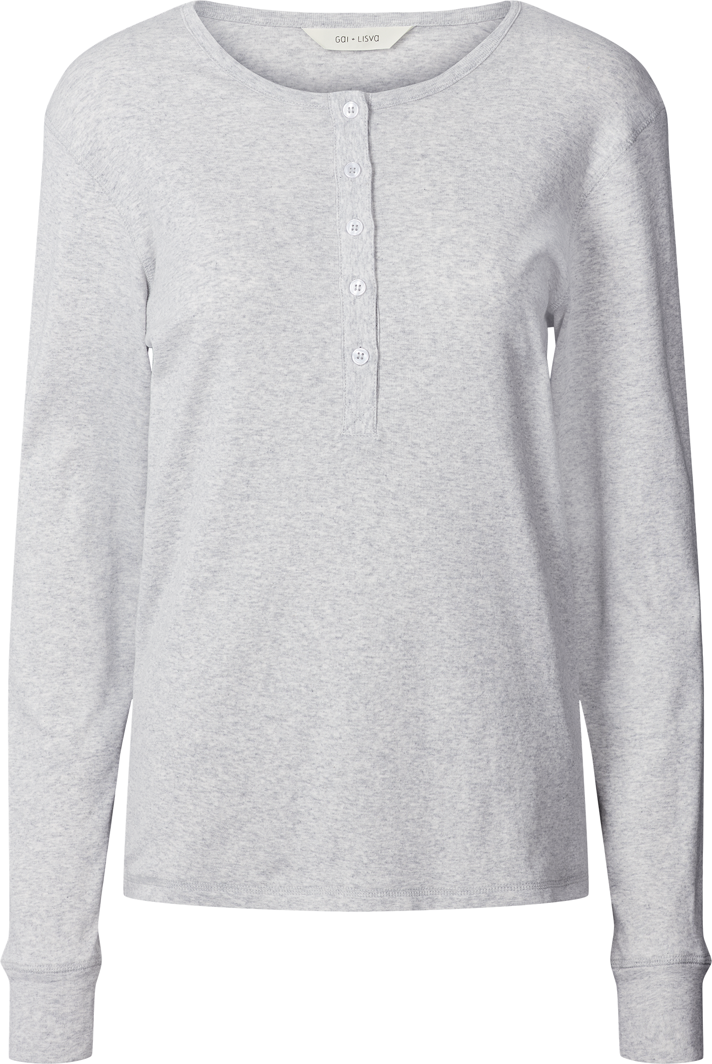 Maglia Henley a Costine in Cotone Biologico Grigio Chiaro Mélange