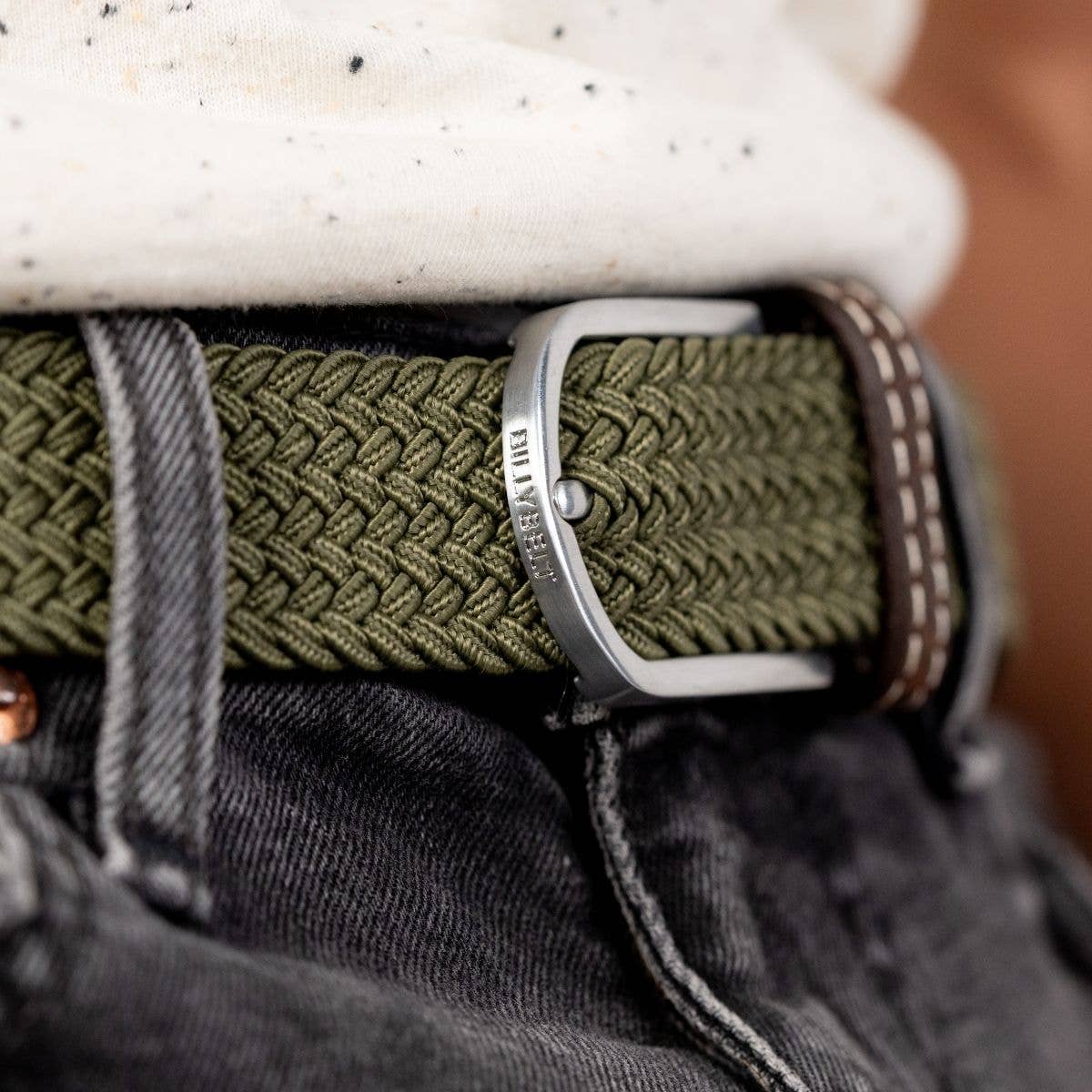 Cintura elastica intrecciata verde militare