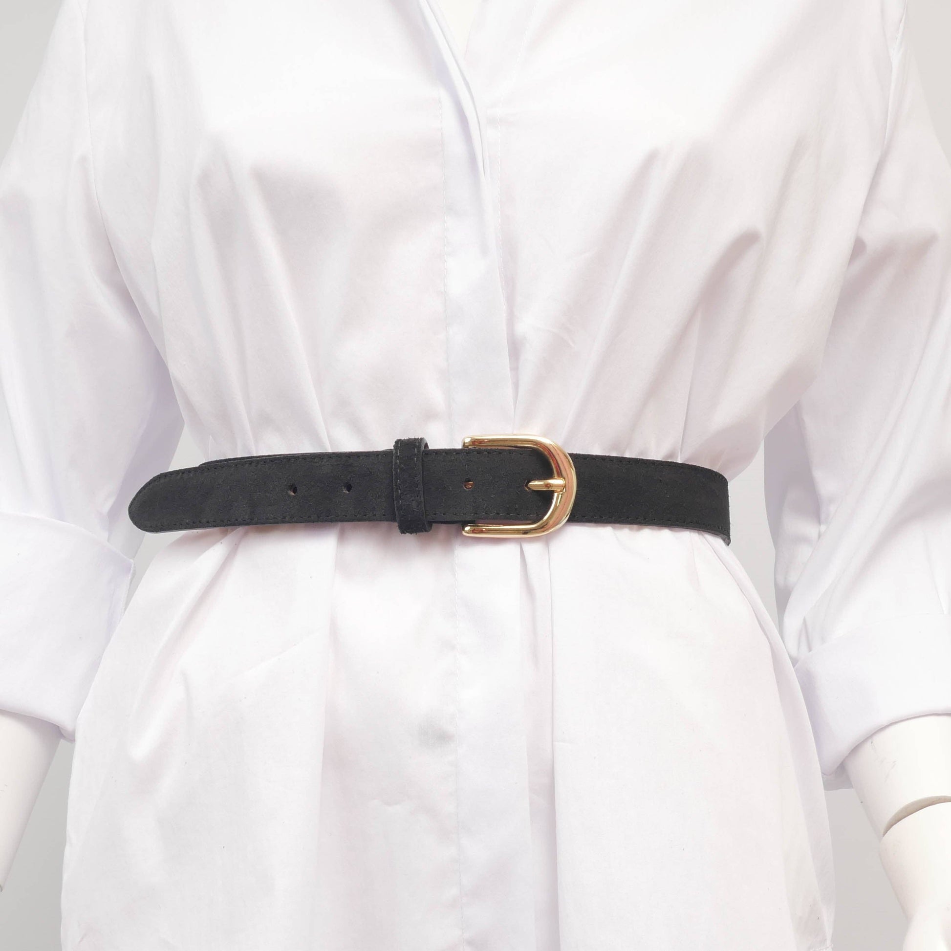 Cintura in suede con fibbia arrotondata dorata da 2,8 cm