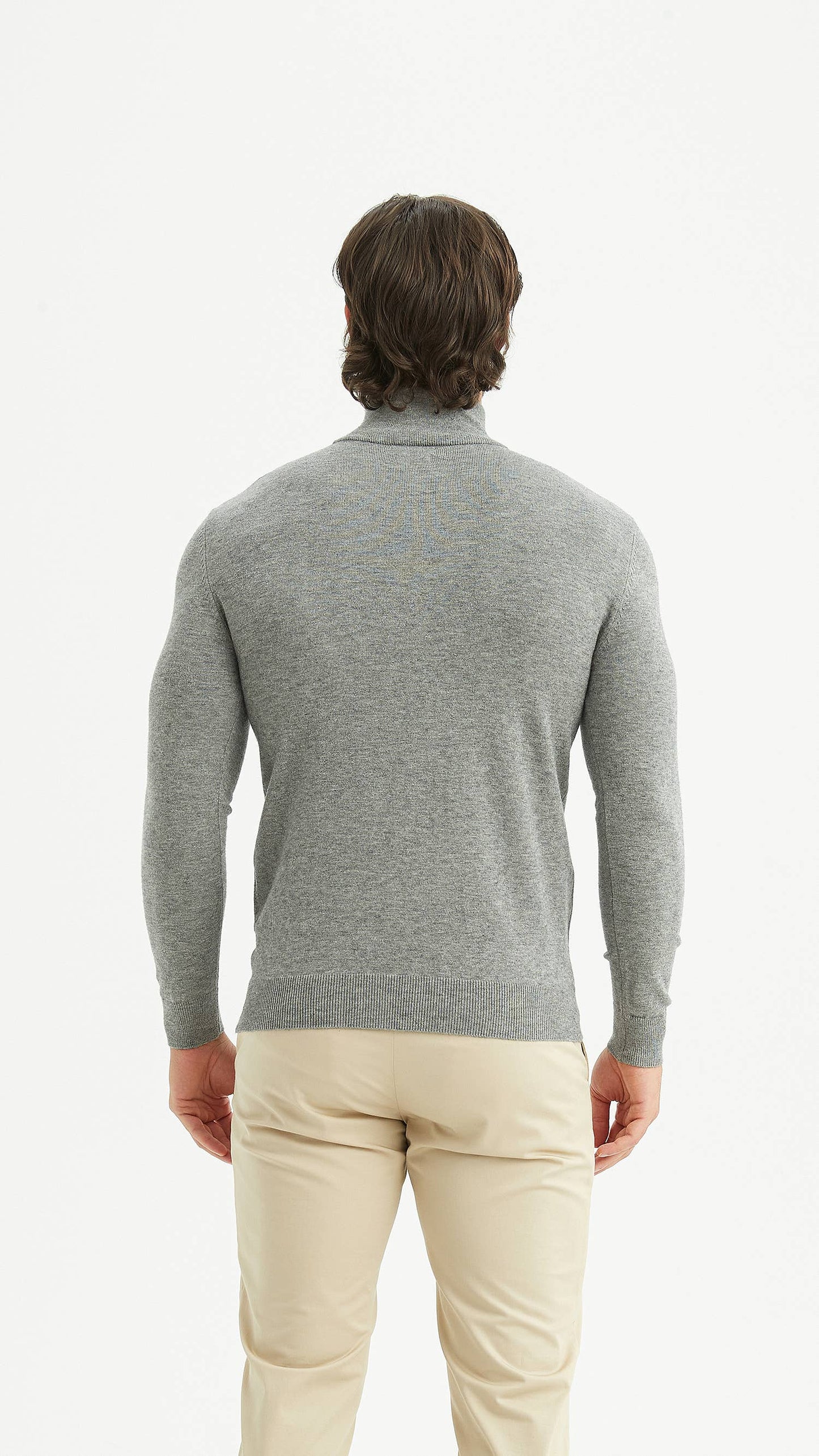 Maglione collo camionista effetto cashmere grigio argento