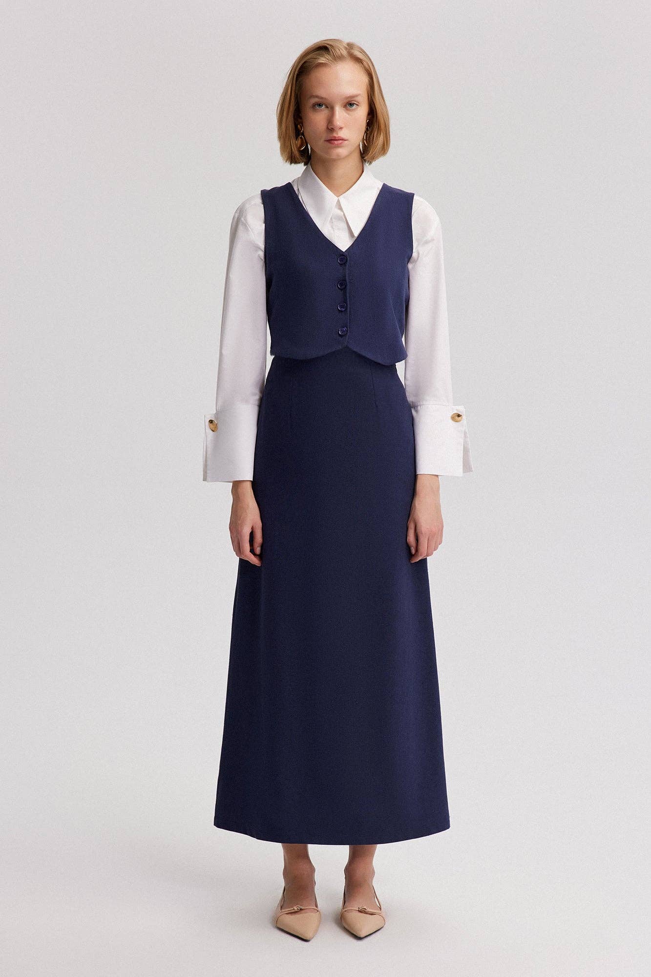 Gilet in cotone testurizzato con bottoni blu navy