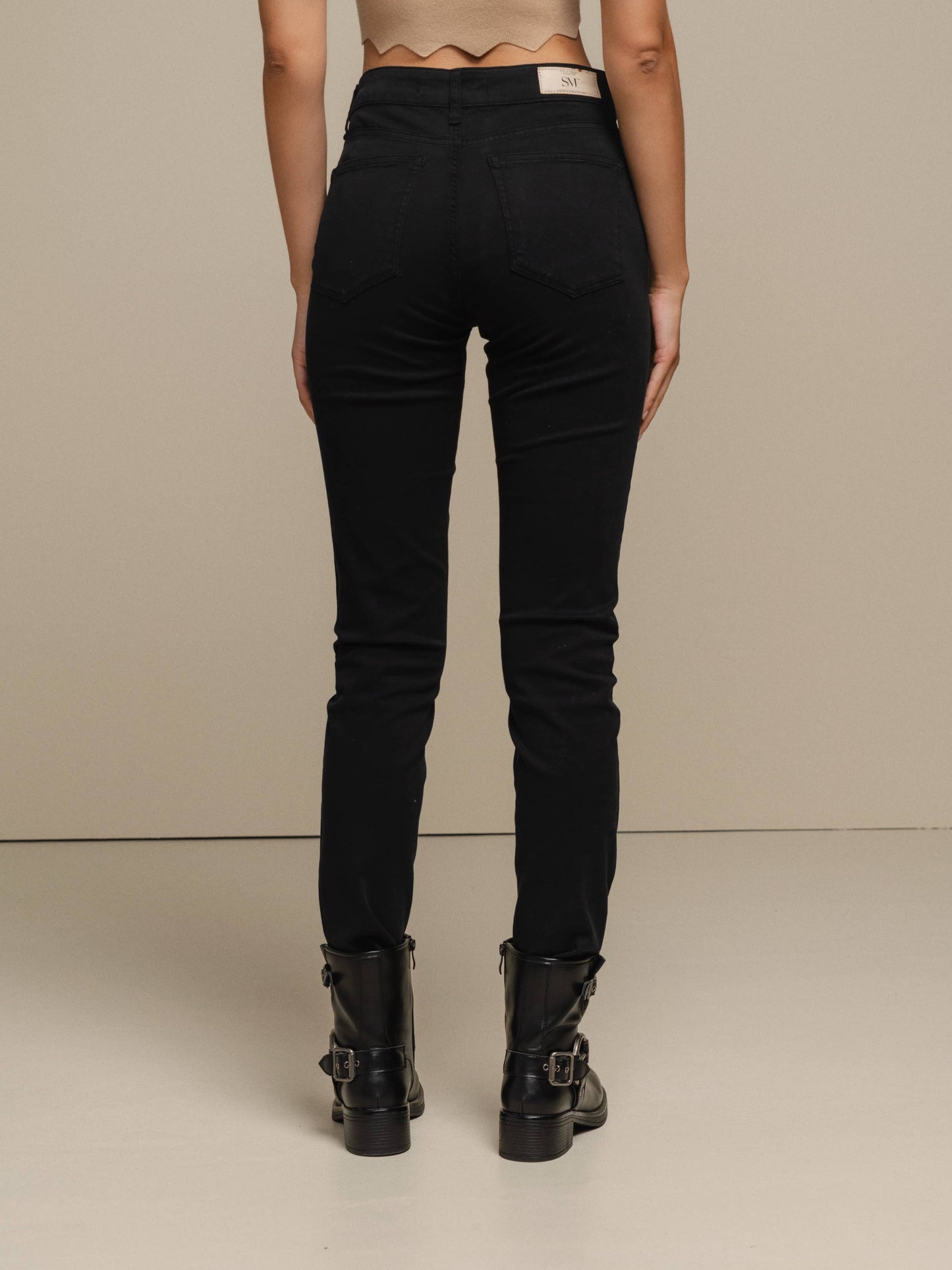 Pantaloni skinny in cotone stretch a vita alta