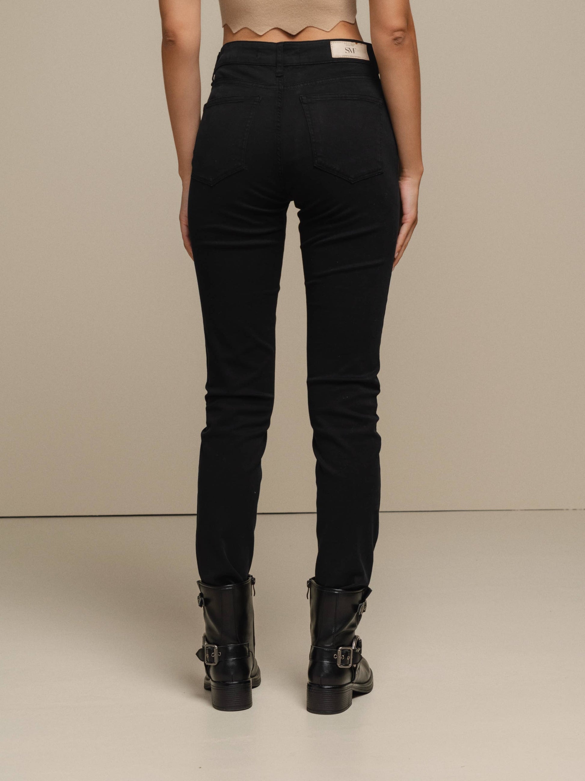 Pantaloni skinny in cotone stretch a vita alta