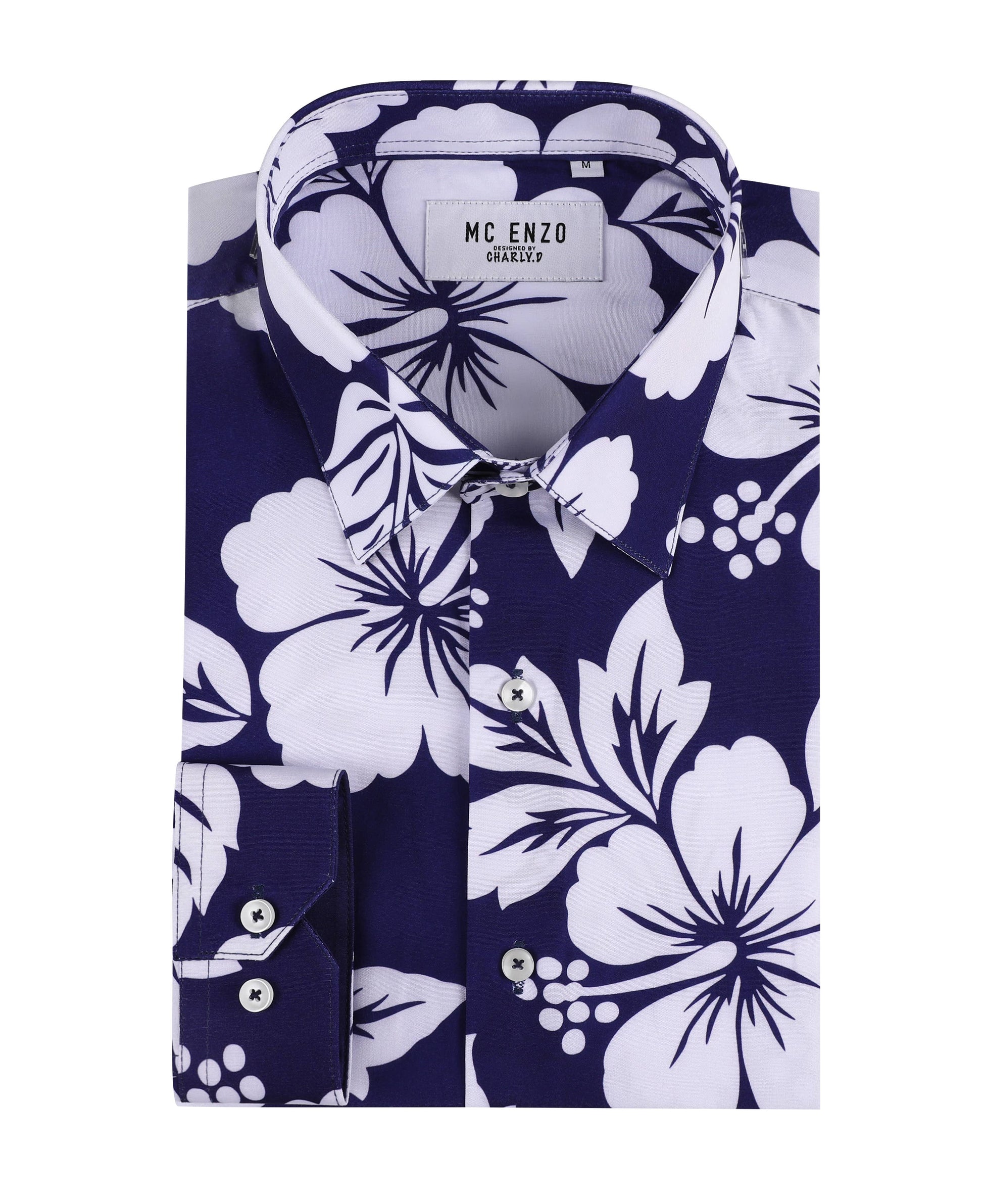 Camicia stretch a fantasia floreale blu