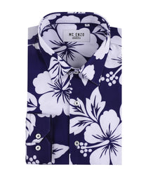 Camicia stretch a fantasia floreale blu