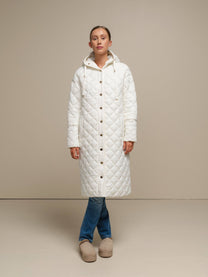 Cappotto trapuntato lungo con cappuccio
