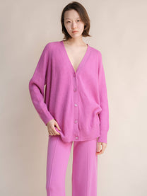 Cardigan lungo a coste in misto cashmere