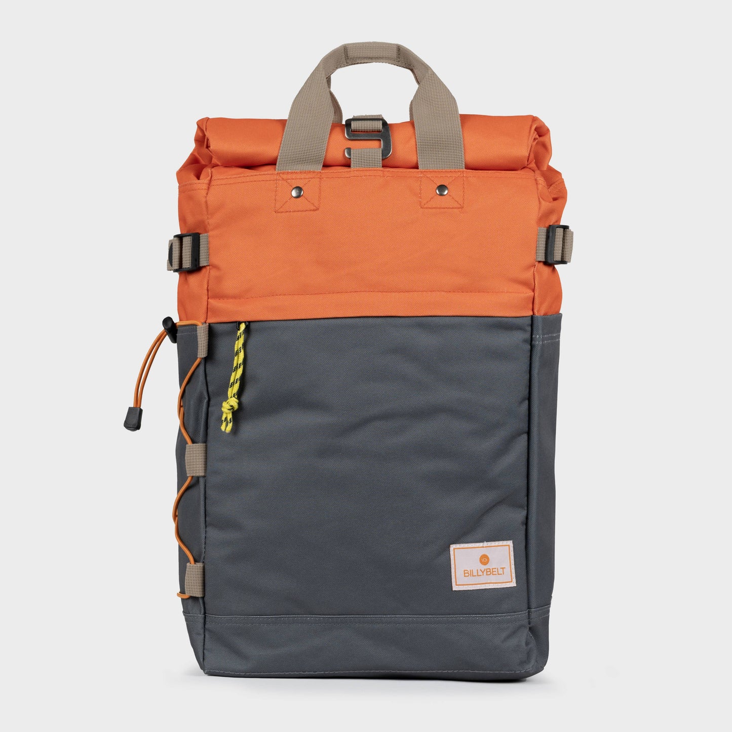 Zaino rolltop in poliestere riciclato arancione e grigio