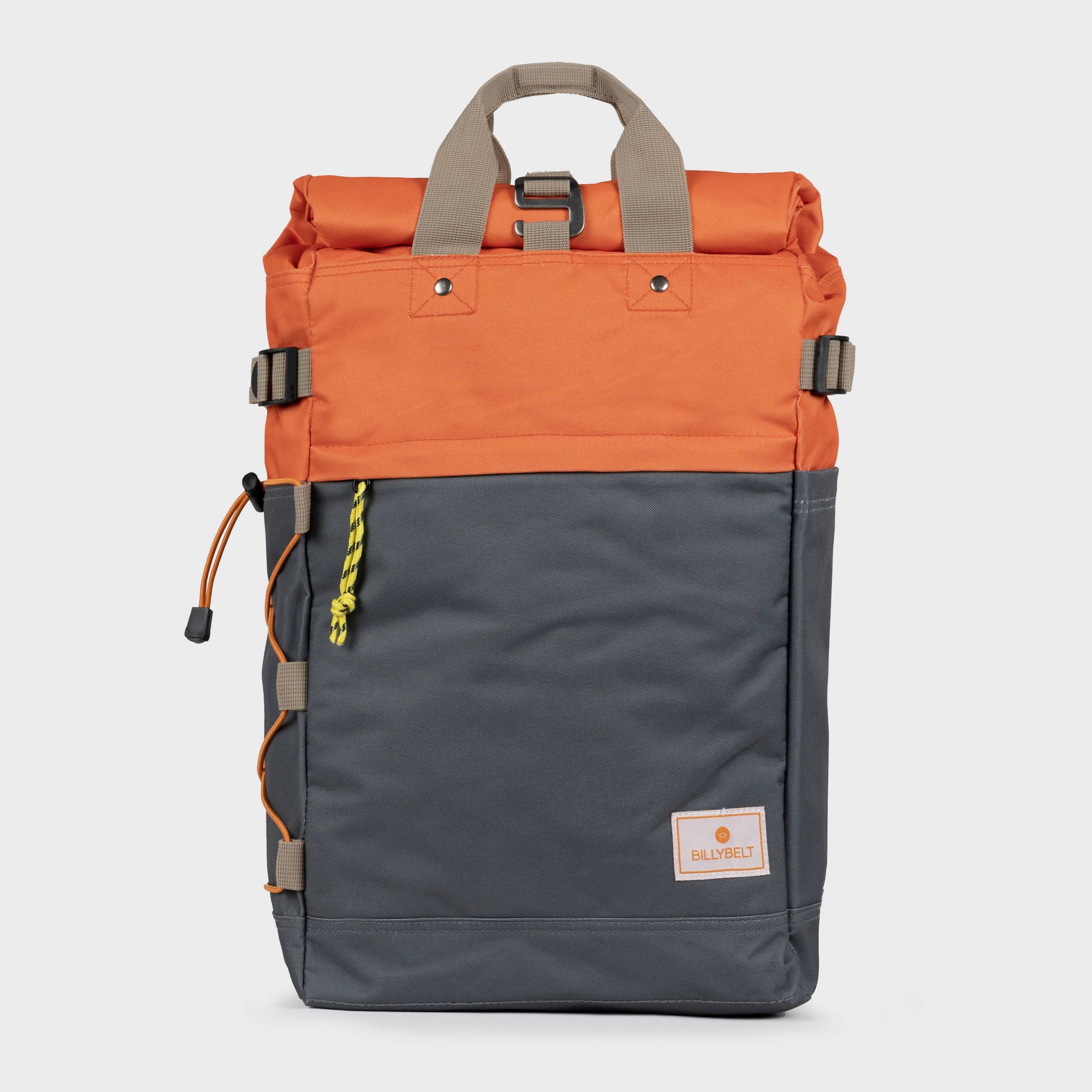Zaino rolltop in poliestere riciclato arancione e grigio