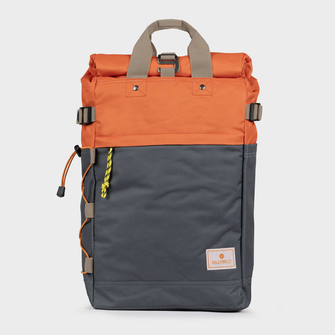Zaino rolltop in poliestere riciclato arancione e grigio