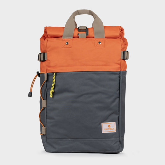 Zaino rolltop in poliestere riciclato arancione e grigio