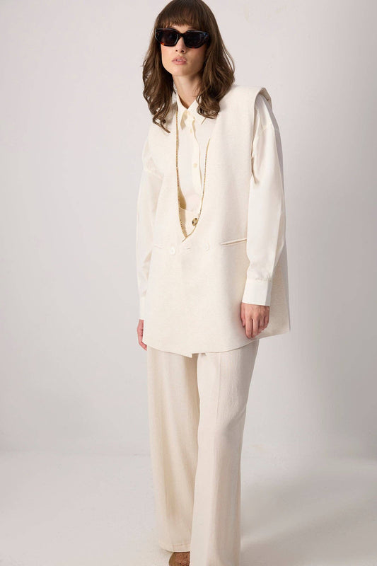 Gilet in misto lino con dettagli di perle