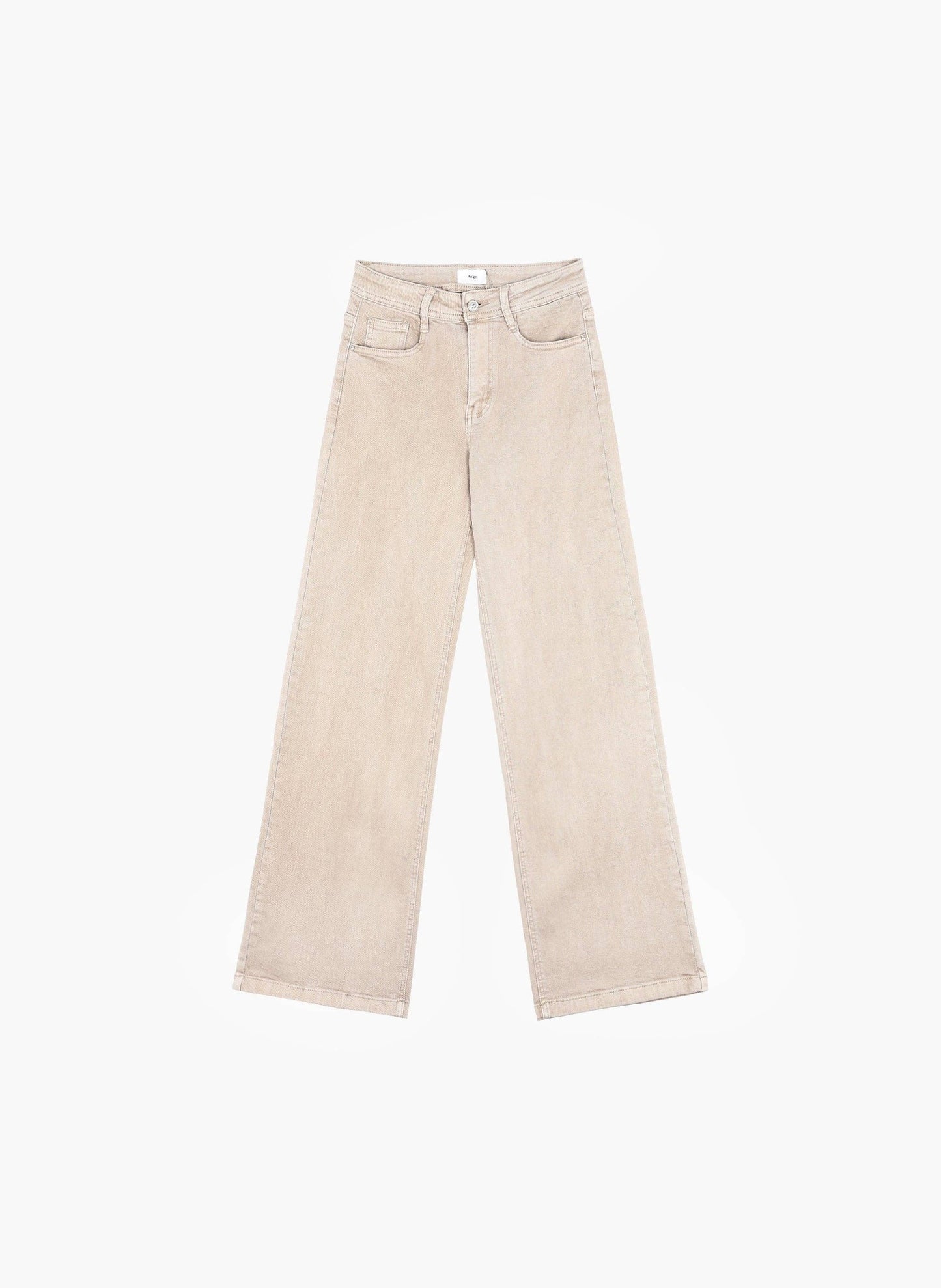 Jeans beige a vita alta a gamba dritta