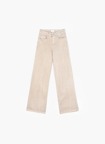 Jeans beige a vita alta a gamba dritta