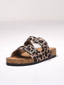 Sandali bassi animalier con fibbie gioiello