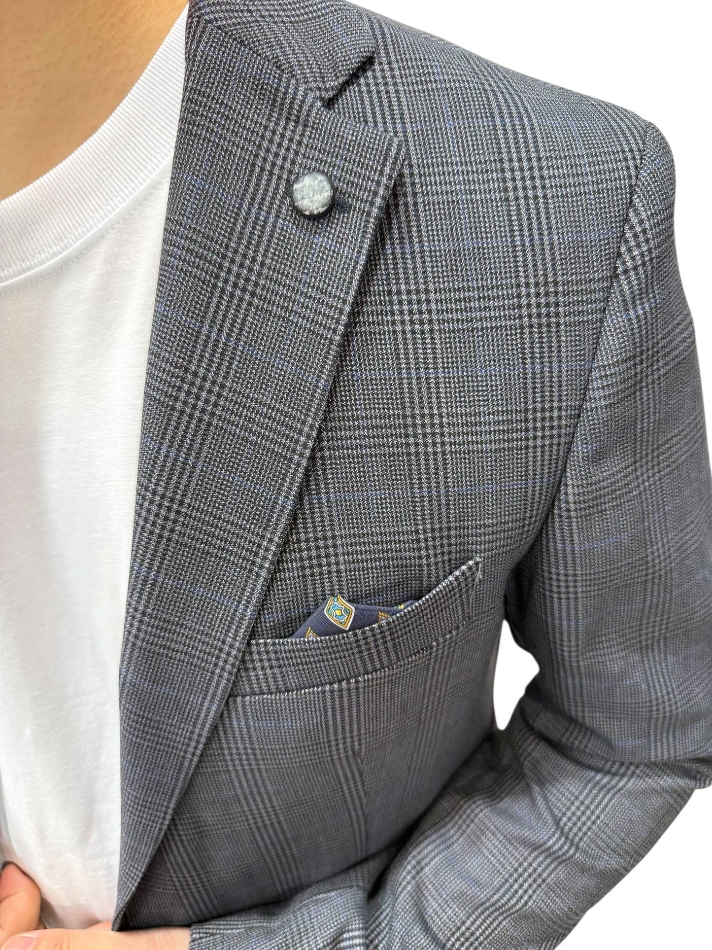 Blazer uomo a quadri blu navy