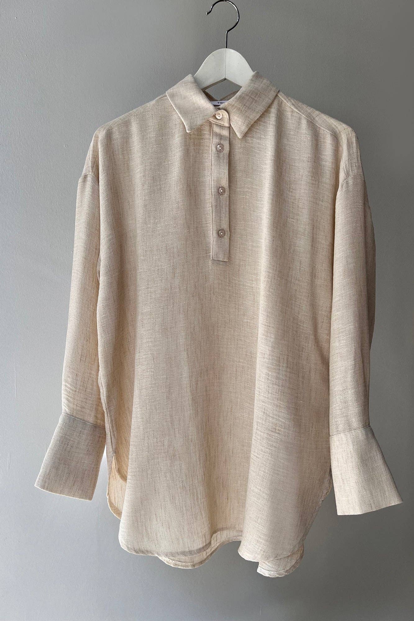 Tunica melange beige con colletto a camicia